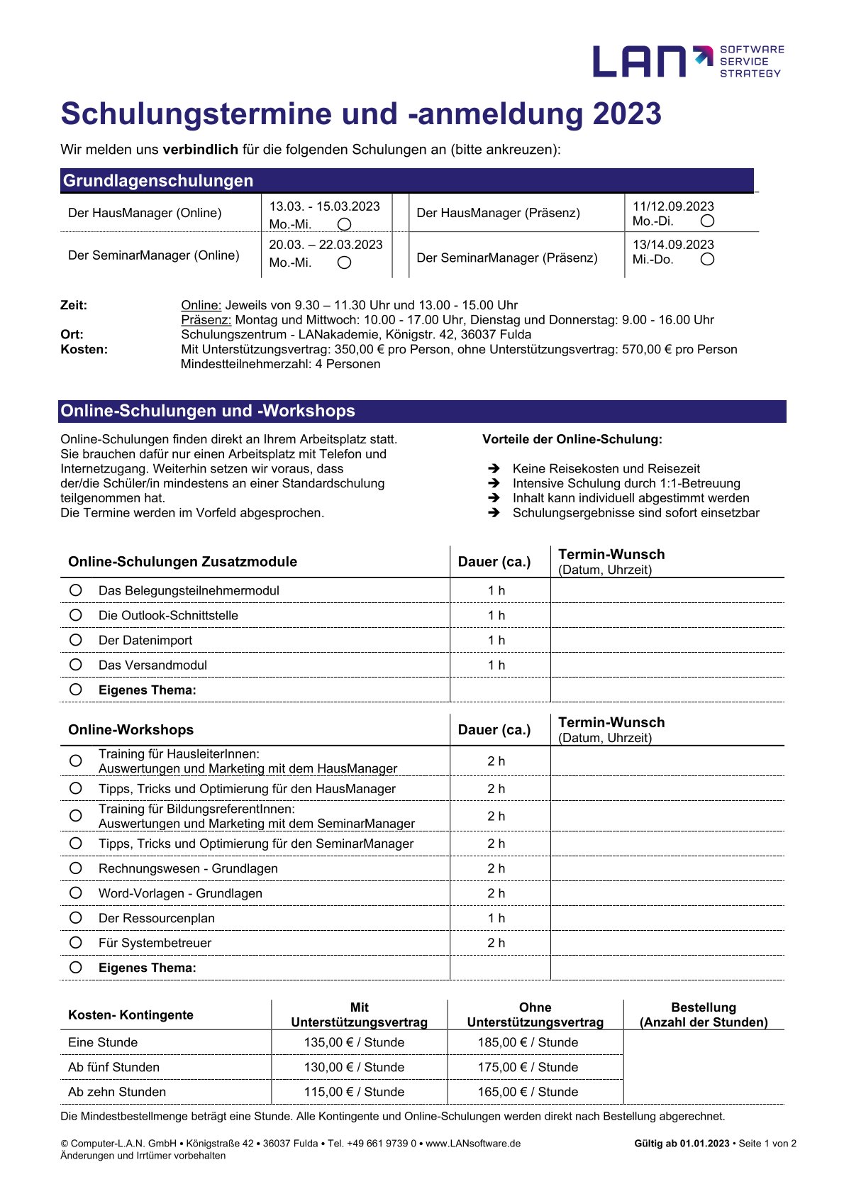 Schulungsanmeldung