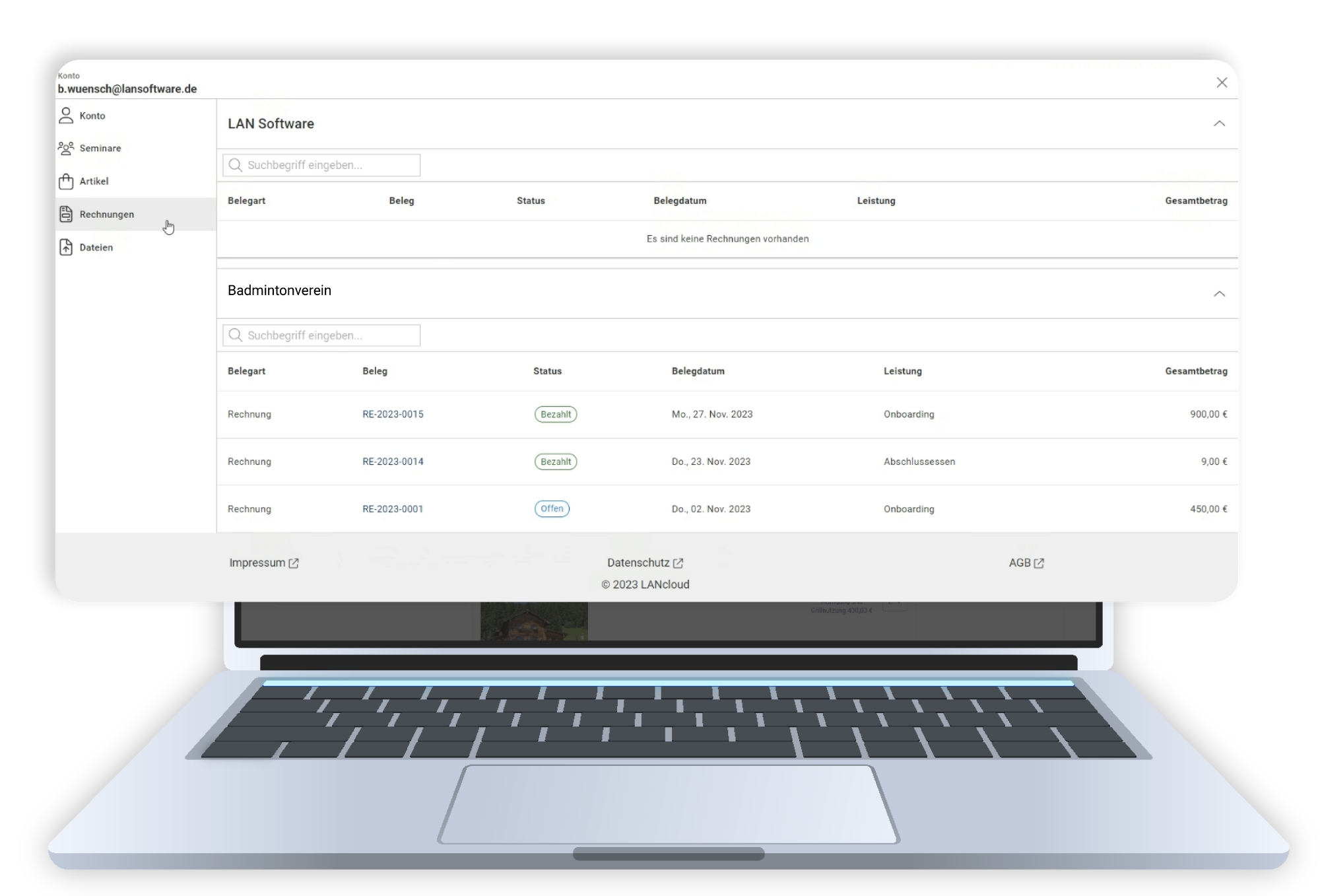 Benutzeroberfläche der Adressverwaltung im Teilnehmerportal von LANcloud.