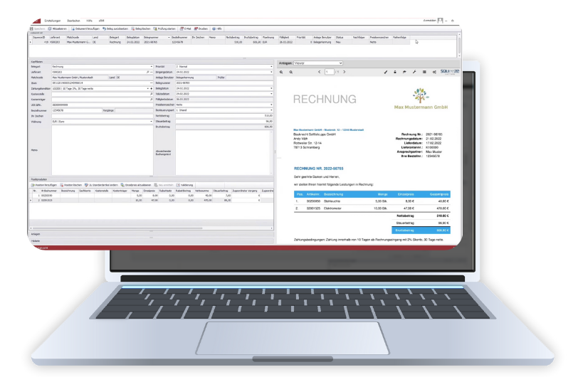 Benutzeroberfläche des Rechnungswesens in Sage100 auf einem Laptop.