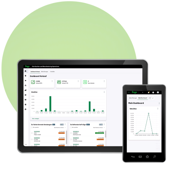 Sage Operations Softwareoberfläche auf Tablet und Smartphone